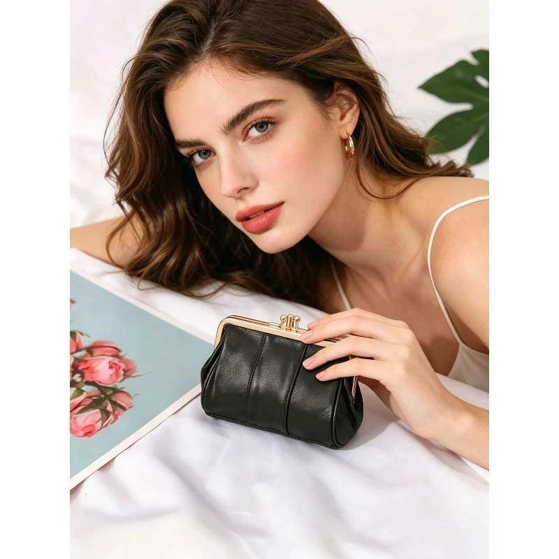 

1pcs Retro Style Leather Kiss Lock Wallet Small Handbag Metal Frame Coin Purse for Women
