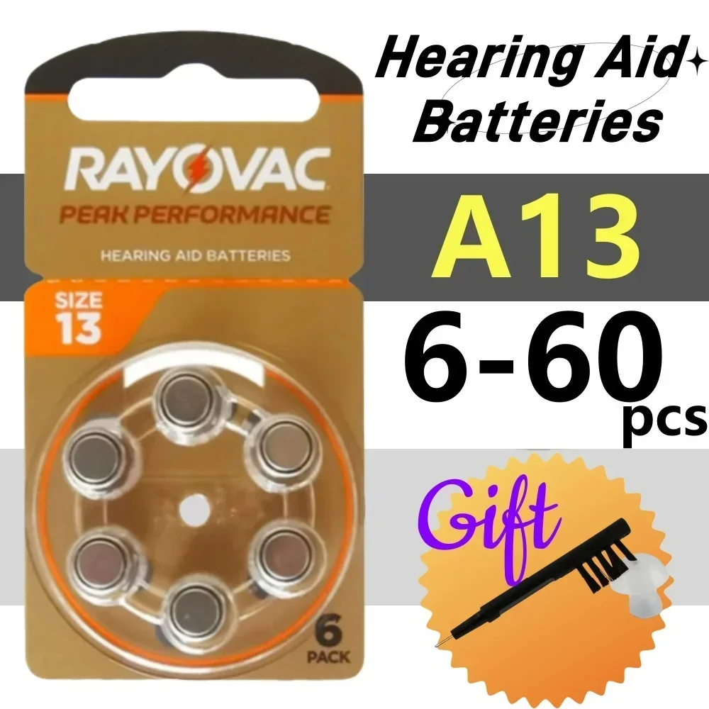6-60 Uds A13 baterías de audífonos Zinc Air Rayovac tamaño máximo 13A 13 P13 PR48 batería de audífono para audífono BTE CIC RIC OE