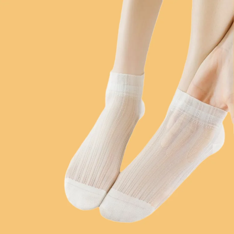 Chaussettes Courtes Respirantes en Dentelle pour Femme, 5/10 Paires, Talon Sans Chute, Maille Blanche, Mince, Confortable, Style Ballet, Clip, Été