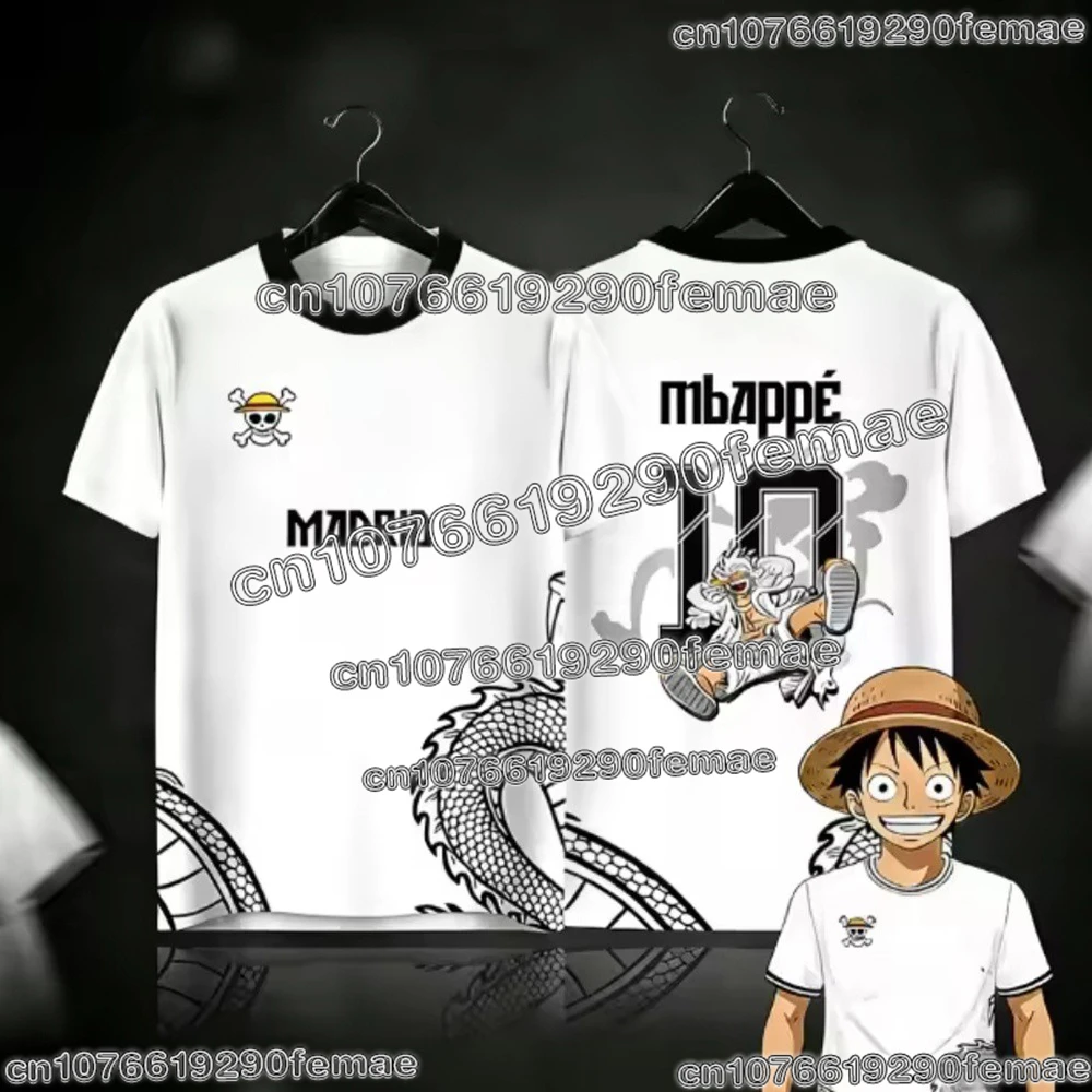 

Летняя футболка с принтом Mbappé One Piece Luffy №10 для детей и взрослых, свободного кроя, дышащая, быстросохнущая, для повседневного спорта и улицы