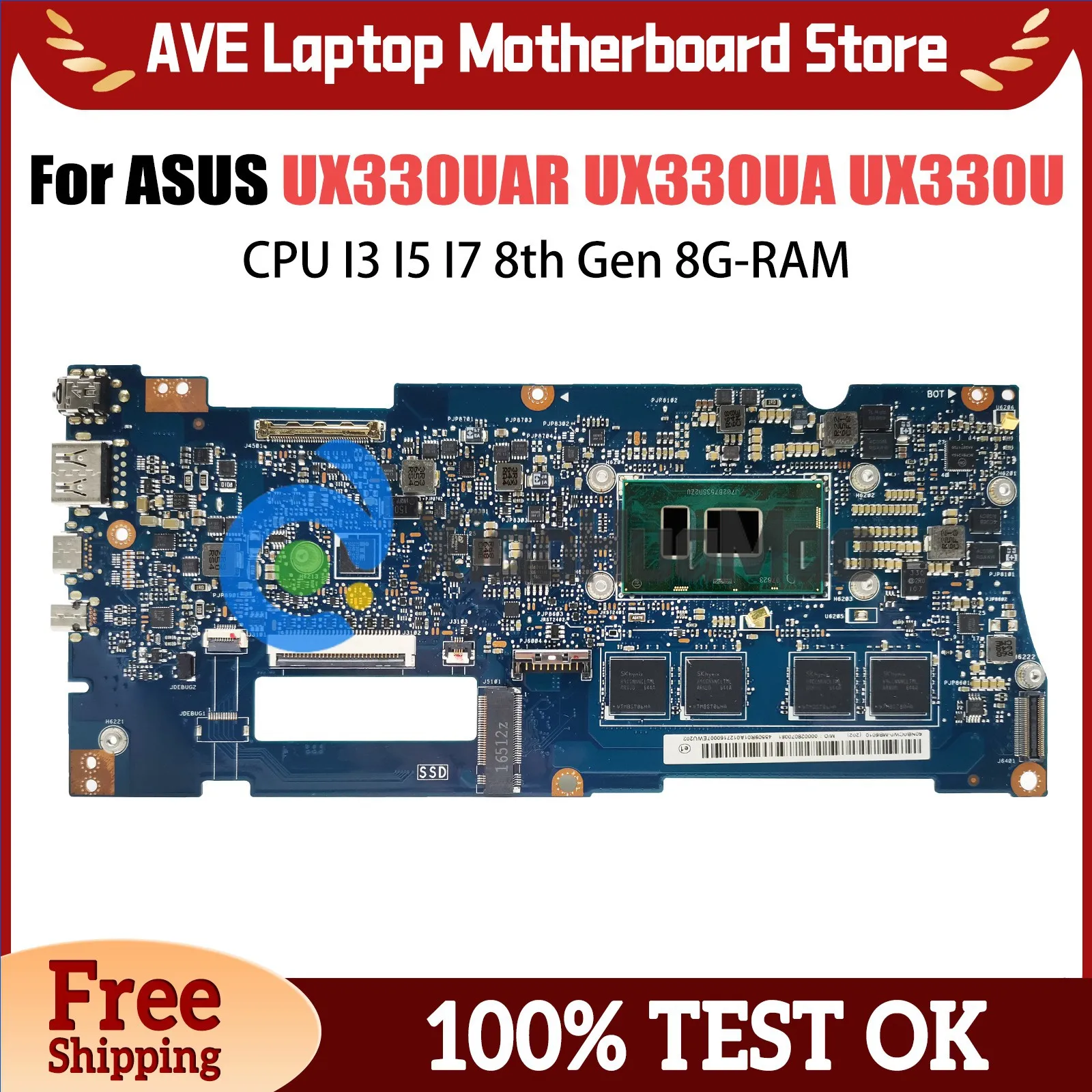 

UX330UAR Mainboard For ASUS UX330U UX330UAK UX330UA Laptop Motherboard I3 I5 I7 8th Gen CPU 8GB RAM 100% Test OK