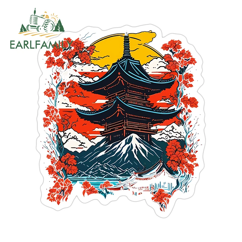 EARLFAMILY Japanese Style Scenery Car Stickers Cool Persoanlity Atv Fuel Tank Cap Decals Funny Computer Case Car Decoration