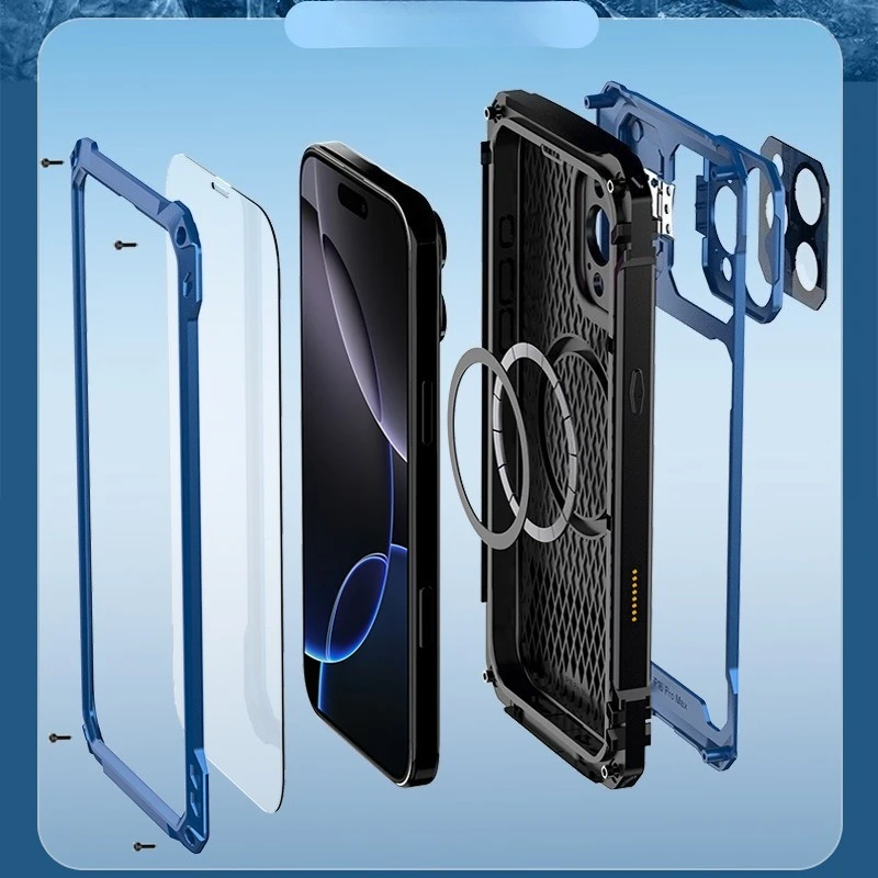 High-quality Heavy Duty Military Armor Metal Case for IPhone 16 Pro Max Shockproof Cover Camera Holder Screen Protector Magsafe