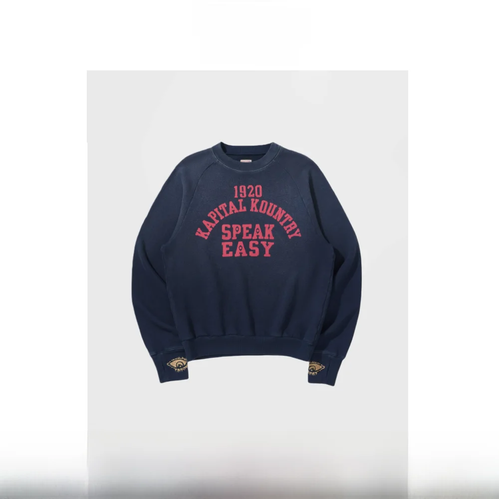 

Повседневная хлопковая толстовка KAPITAL с принтом глаз, эффектом потертости, круглым вырезом, свободного кроя, с длинными рукавами, для повседневной носки