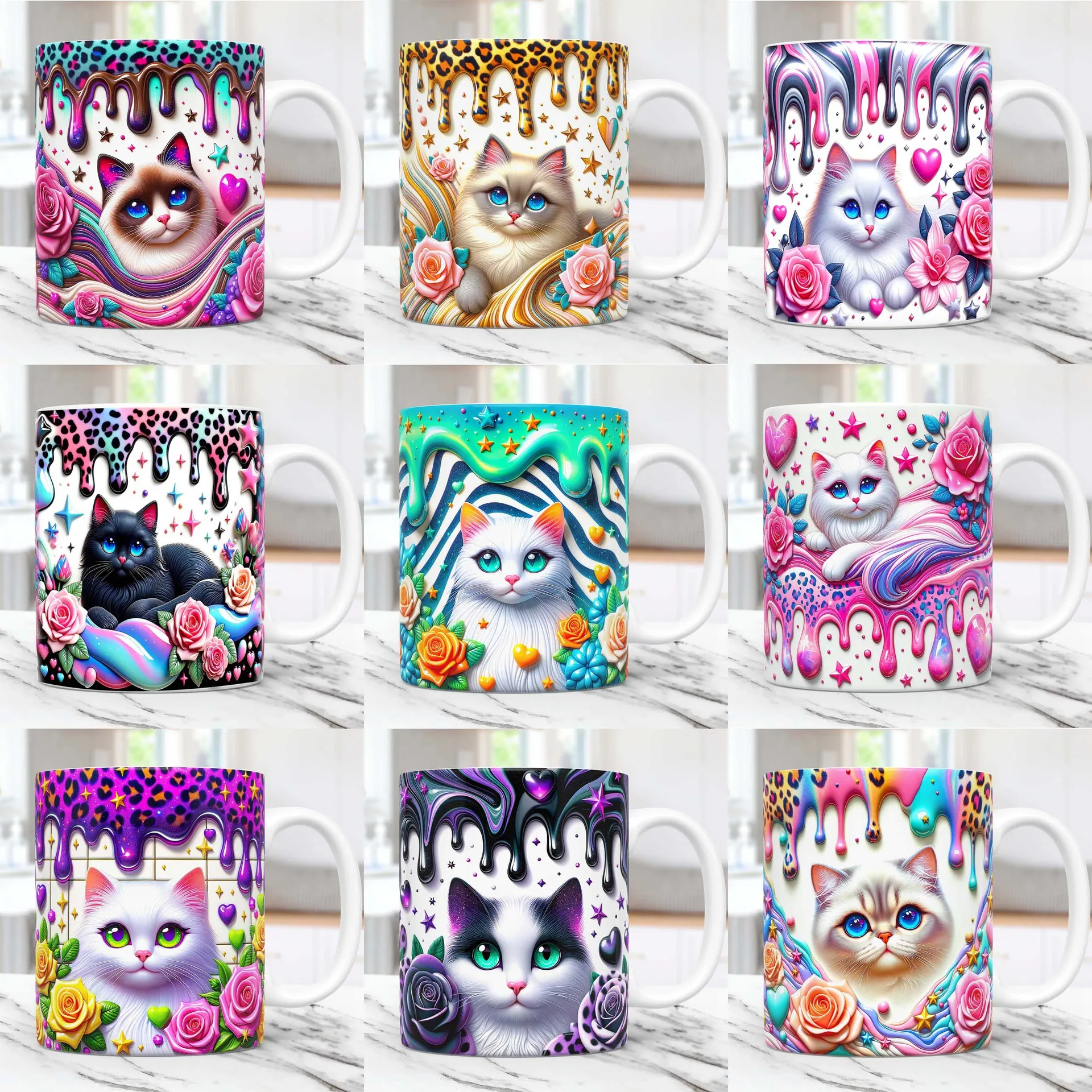 August Store New 3D Cream Cat Coffee Mug, New Ceramic Cup