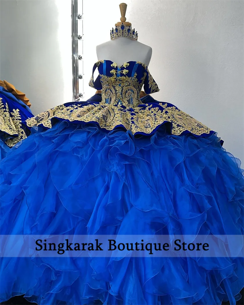 2026 Royal Blue Mexi Beaded Quinceanera Dress Horse Lace Appliques Princess Crystals Ruffles Beads 16th Customized 