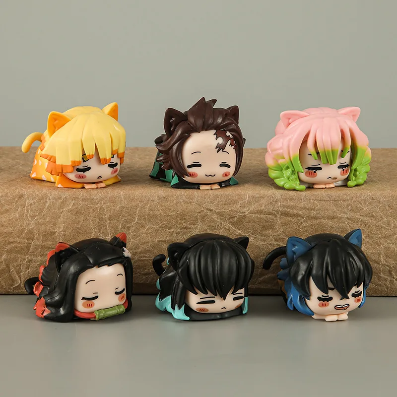

6Pcs Demon Slayer Cat Ear Gacha Figures Cute Kimetsu No Yaiba Sleeping PVC Ornaments Zenitsu Nezuko Muichiro Birthday Gift