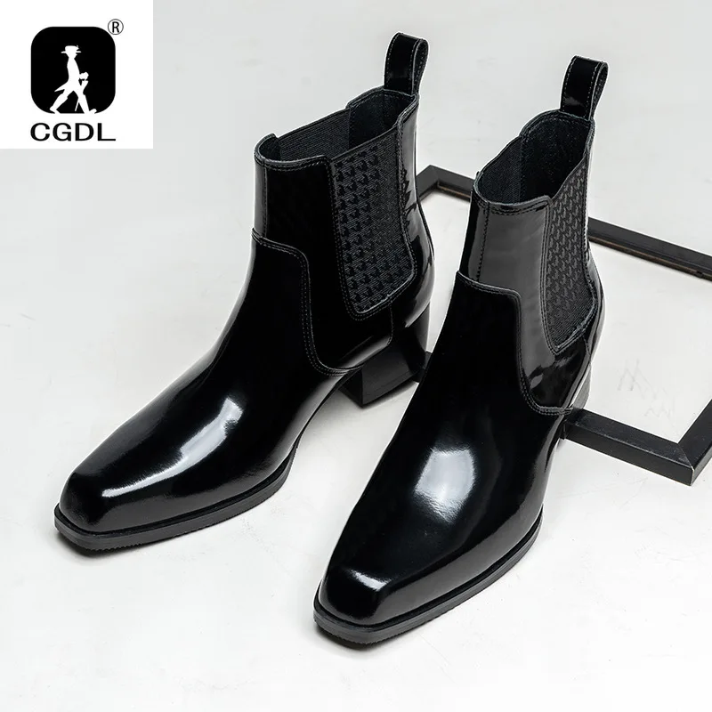 Autumn Winter New Mens 5 CM High Heels Warm Genuine Leather Ankle Boots Shoes Men Business Dress Work Boots Black Wedding Shoes