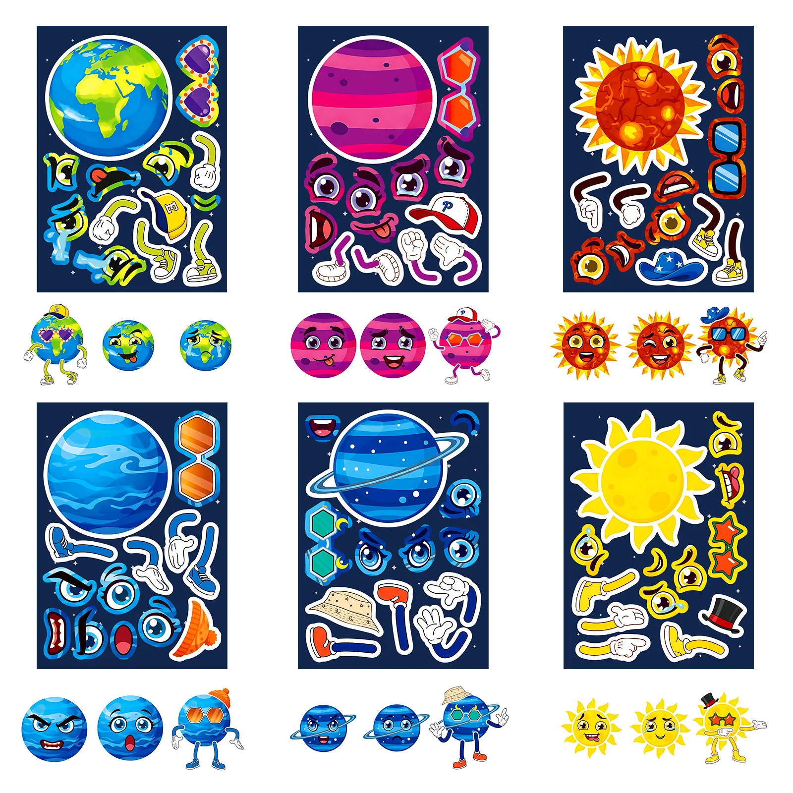6/12 Lenzuola Pianeti Cosmici Crea una Faccia Puzzle Adesivi Creativo Del Fumetto Della Decalcomania Del Computer Portatile Del Telefono Chitarra Frigo Classici Giocattoli Per Bambini