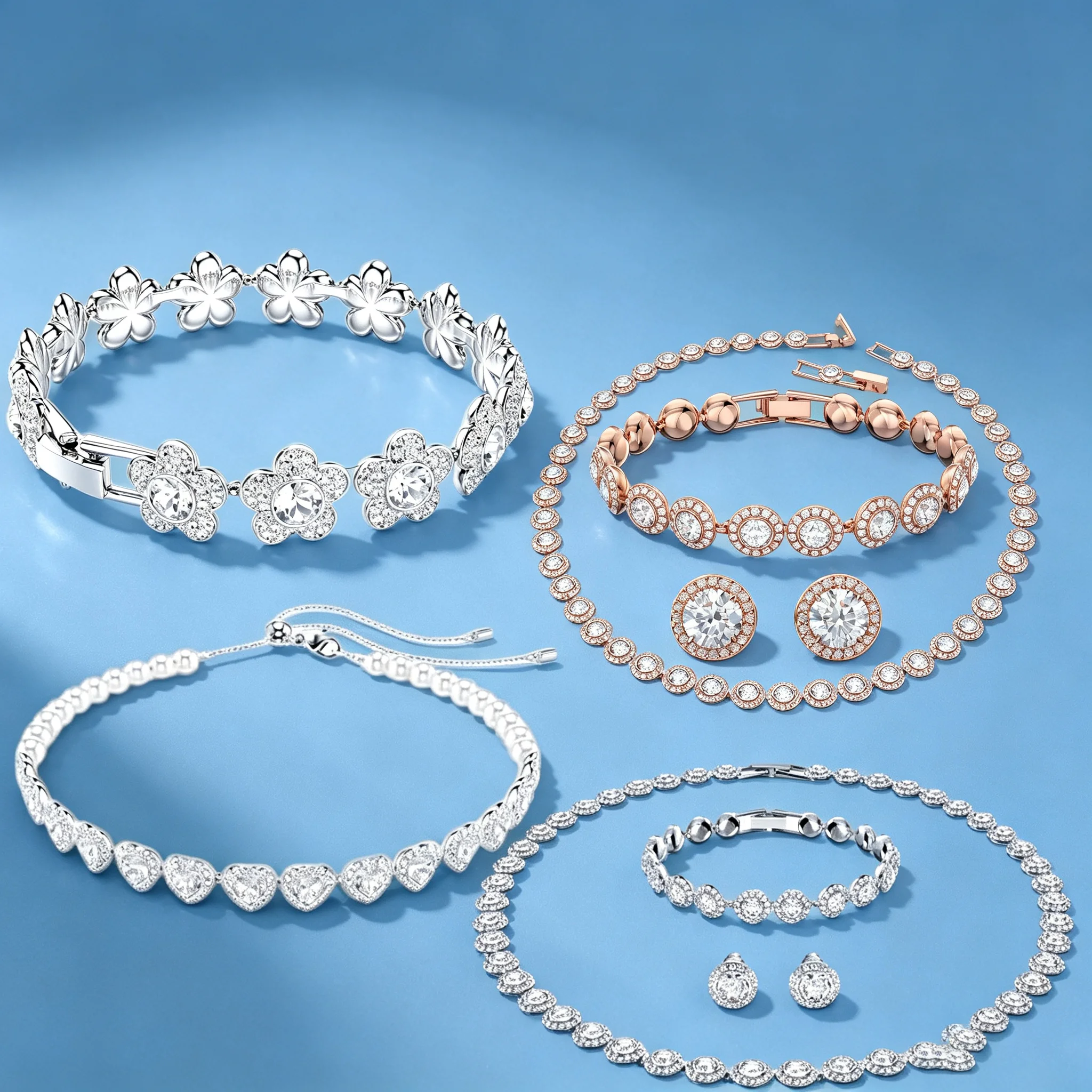 2026 Flower Light Luxury Style Necklace Women's niche Design Bracelet High-End Feeling Earring Jewelry Set Fashionable Trend