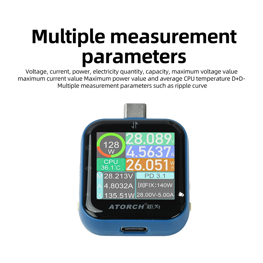 T3 Digital Voltage Ammeter Power Capacity Meter Touchscreen High Precision Multimeter USB Charging Tester and Type-C DC 4.5-50V