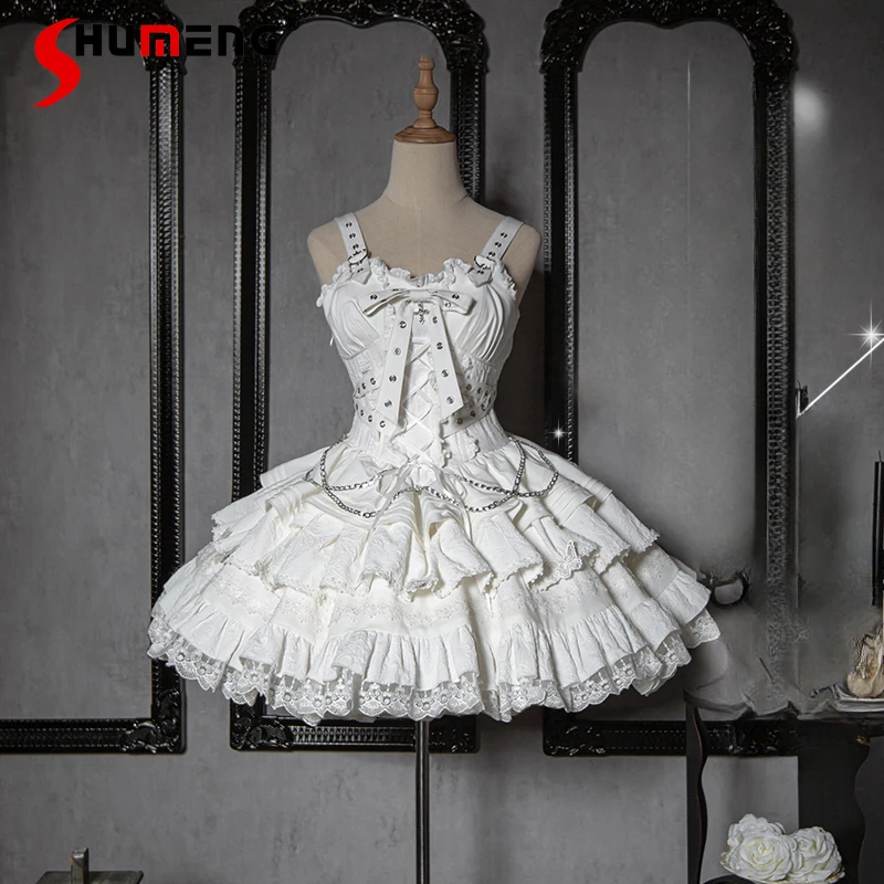 

Women's Lolita Suspender Dress JSK Bow Slim Spaghetti Strap Pettiskirt Sweet Girls Mini Dresses Lady Waistcoat Headband Gothic