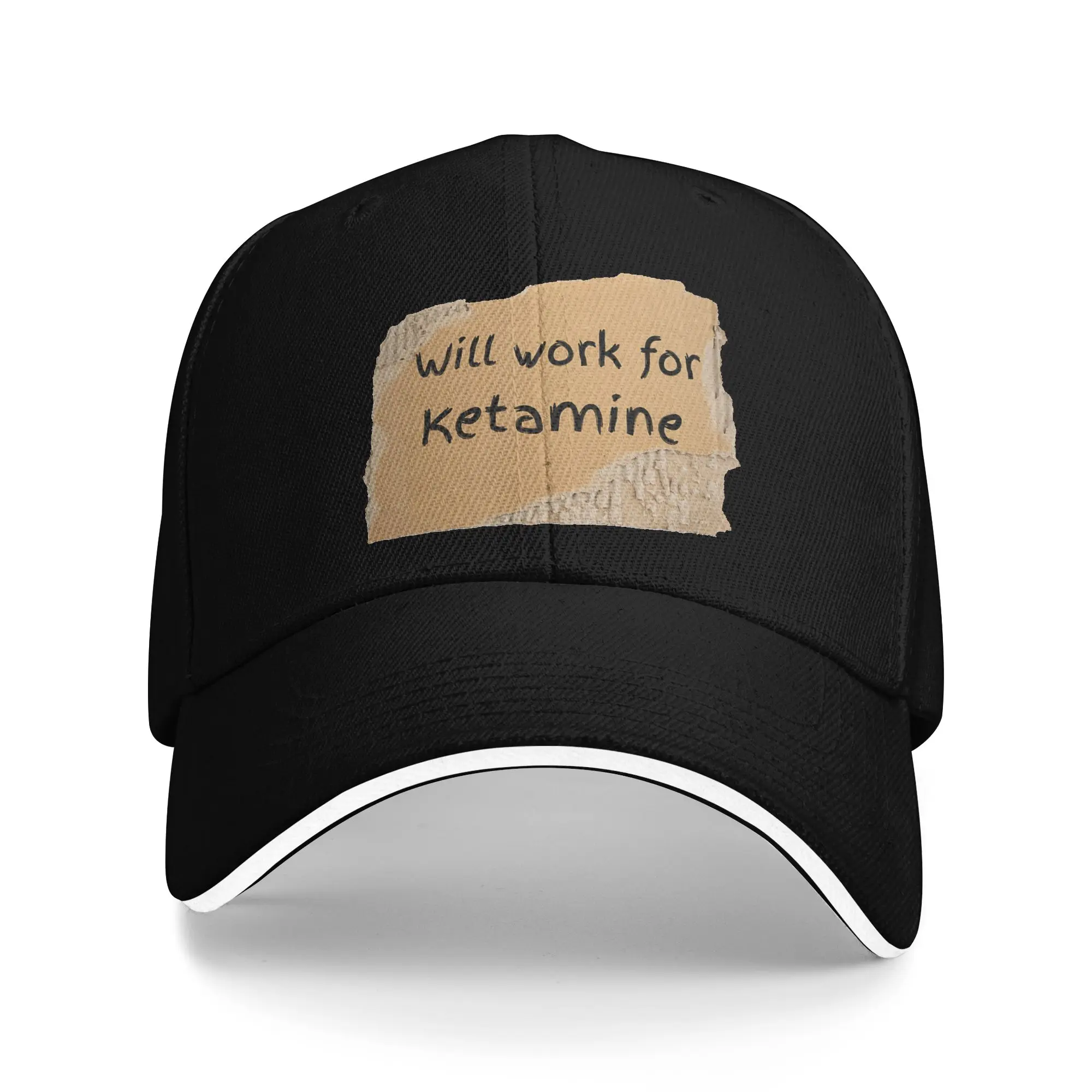 Funny Will Work For Ketamin Sign Casual Baseball Cap  Kpop Rock Hip Hop Hats Summer Sun Couple Women Stylish Baseball Caps