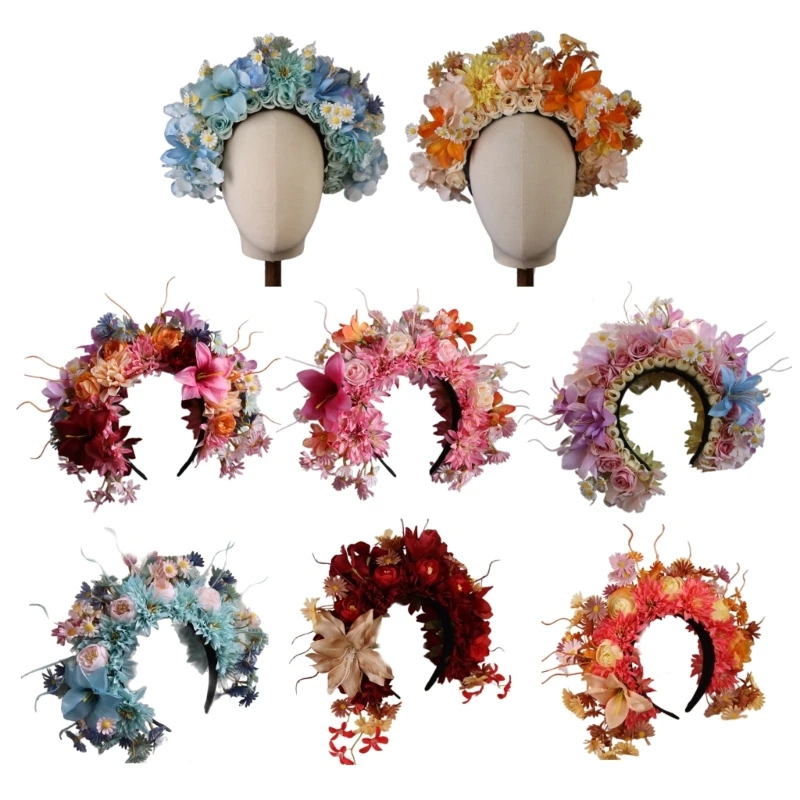 Colorful Flower Headband Crowns Hair Wreath Wedding Party Costume Headpiece Decors