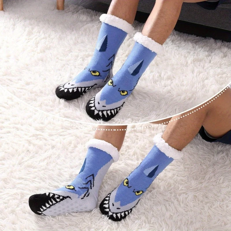 جوارب منزلية دافئة للرجال والنساء في الأماكن المغلقة، جوارب شتوية مع وسادة كعب سميكة للطقس البارد