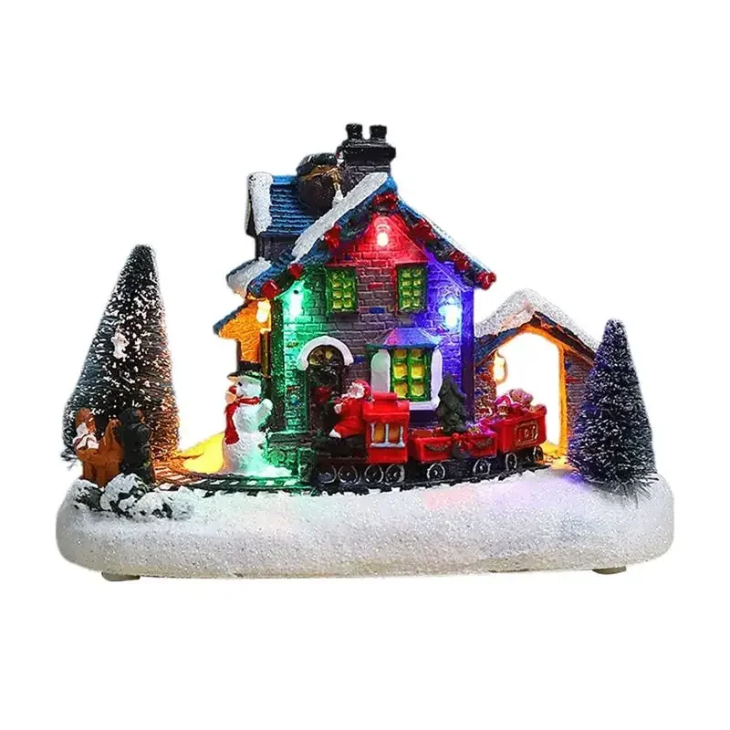 Christmas Luminous House Winter Scene Model Desk Ornament Snowy Christmas Village  Light Christmas Resin House Ornaments