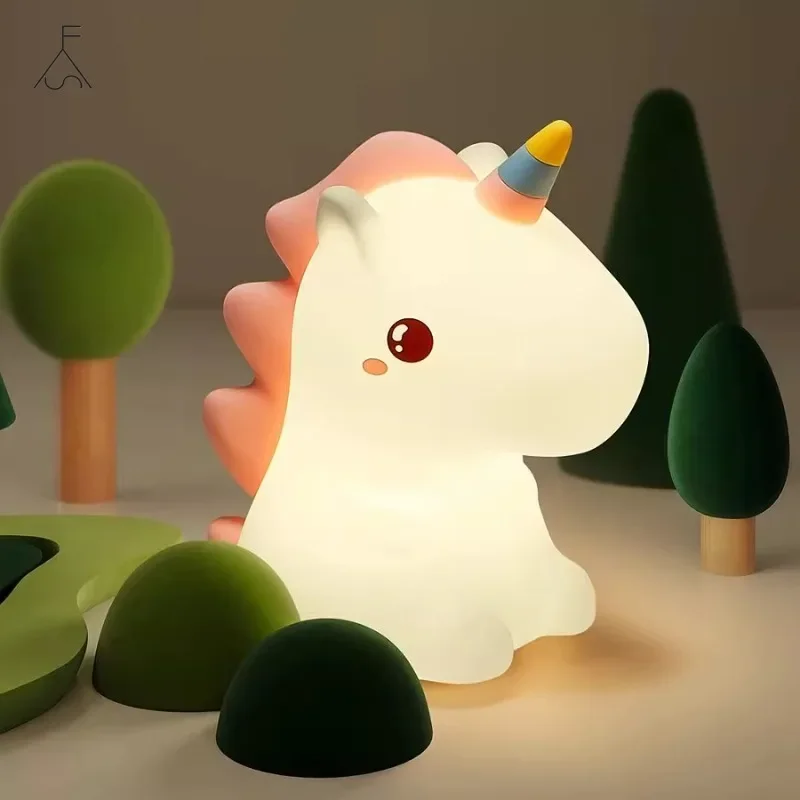 Lampu malam LED silikon lucu untuk anak-anak, lampu malam LED silikon lucu Unicorn dapat diisi ulang USB kartun hewan dekorasi kamar tidur, lampu malam sentuh untuk hadiah