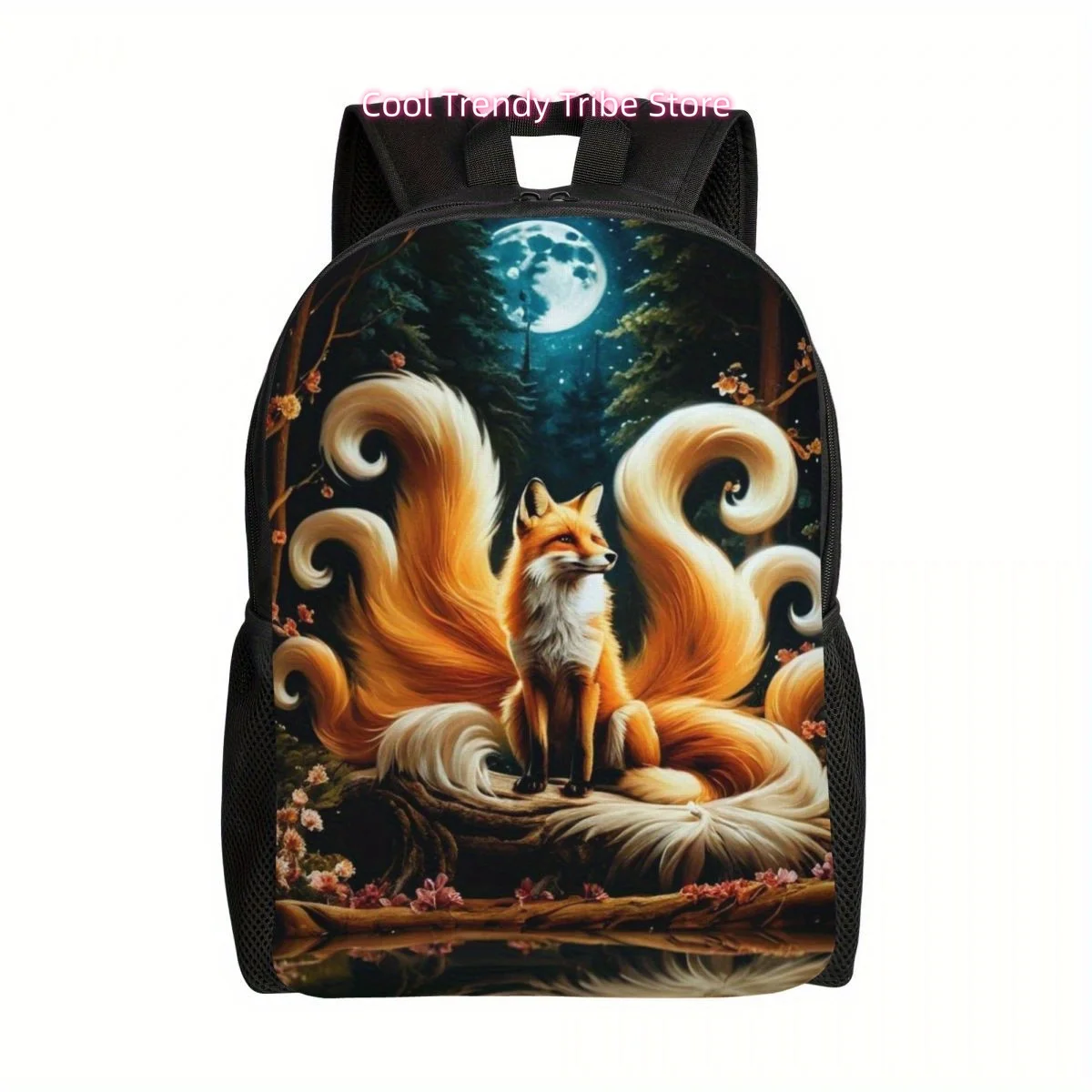 Fantasy Beautiful Fox Backpack Schoolbag, Lightweight Book Bag Laptop Bag, Large Capacity Computer Shoulder Bag For Travel Schoo