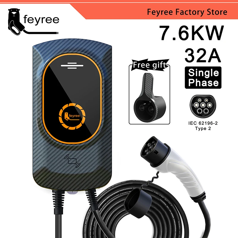 feyree EV Charger Type2 Cable 32A 7KW EVSE Wallbox IEC62196-2 Adapter Type1 j1772 1Phase for Electric Vehicle Charging Station