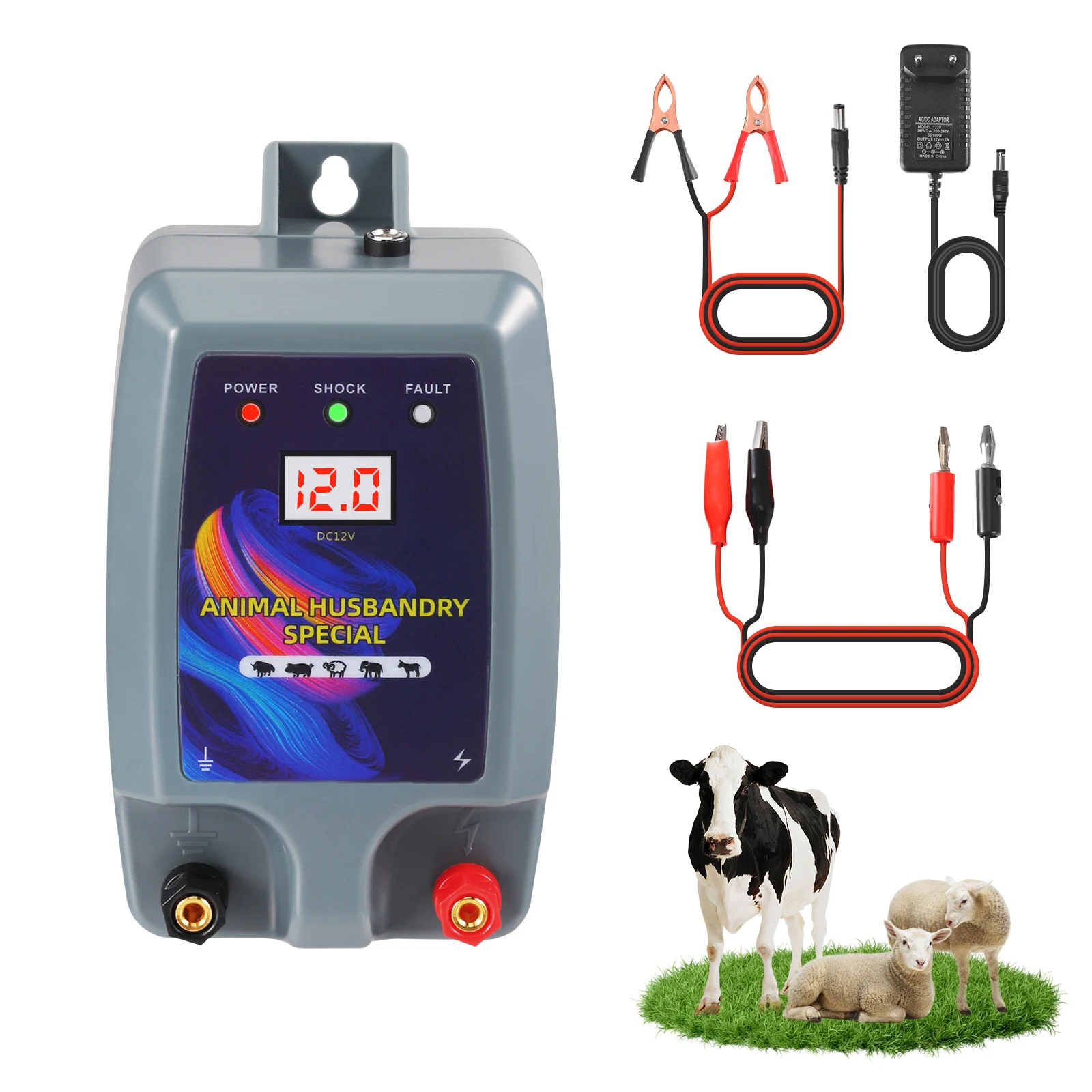 

15KM Electric Fence 12V 2A For Animals Cattle Sheep Horse Chicken Farm Livestock Pulse Controller Device For Horses, Sheep