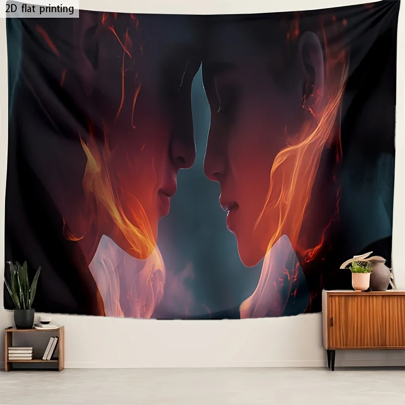 Romantic Fire Couple Tapestry Aesthetic Flame Art Wall Hanging Passionate Lovers Room Decor Modern Digital Art Poster forBedroom