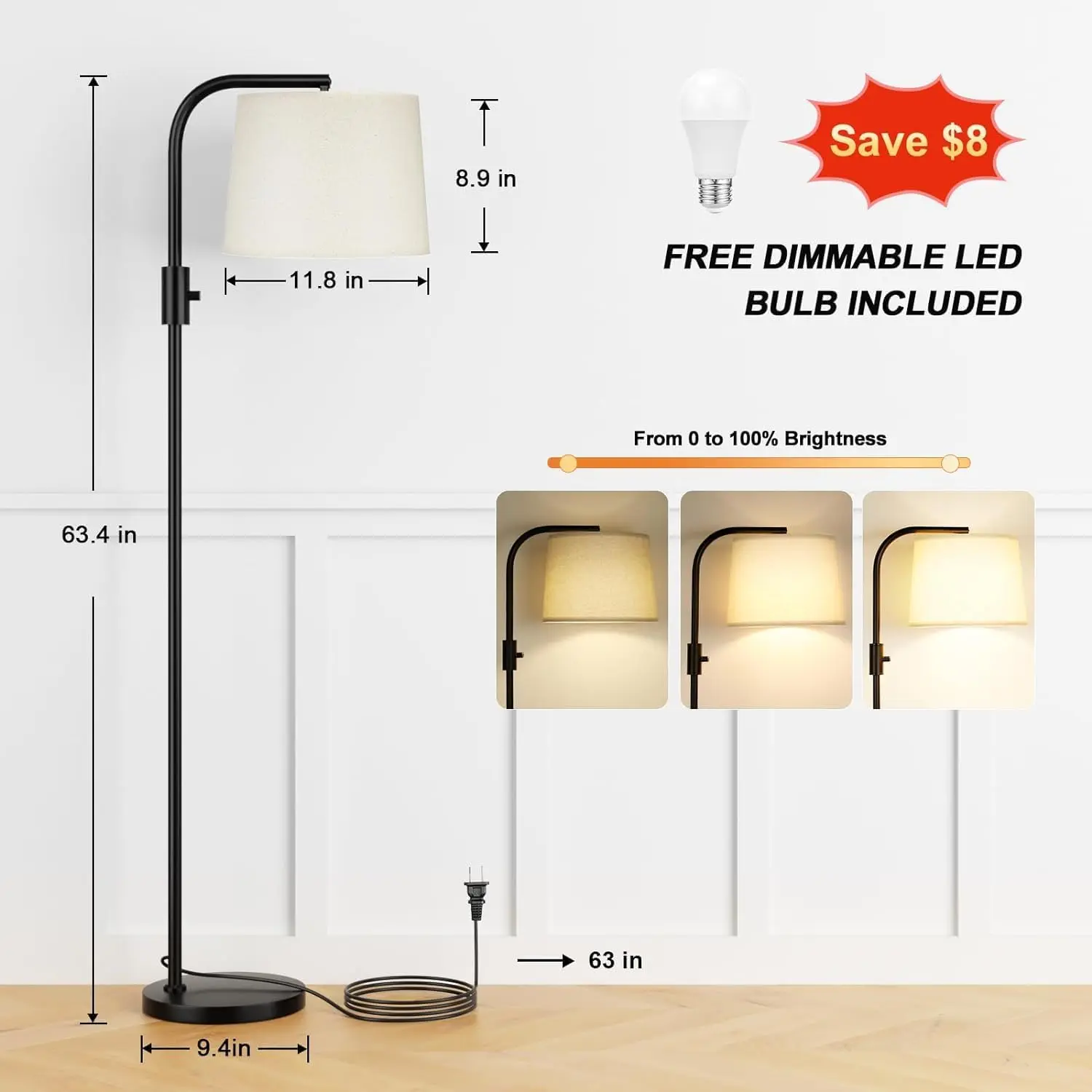 Ambimall   Floor Lamp - Floor Lamps 9W  Light Bulb Included, Standing Lamps For Living Room