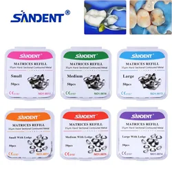 50PCS Dental Metal Matrices Matrix Band/With Ledge Sectional Contoured Refill Box S/M/L