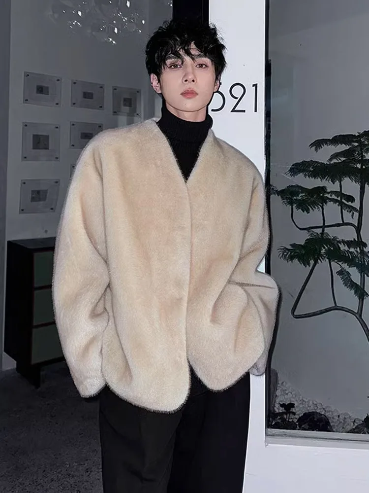 Deep Grey Men's Short Fur Jacket Autumn Winter Leather Fur Integrated Simulation Rabbit Fur Casual Jacke Stylish Korean Style