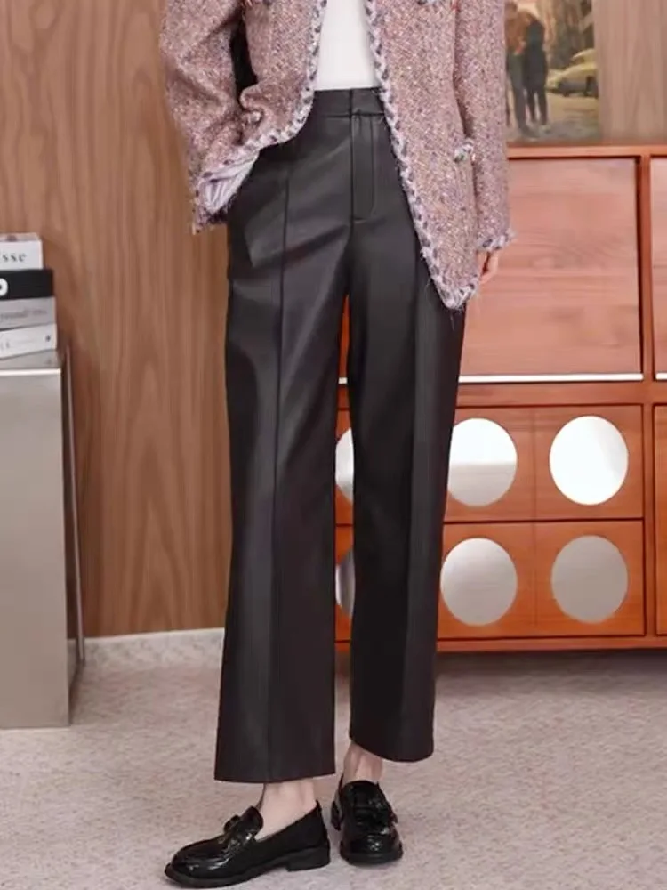 

Женские брюки с высокой талией, прямые, свободного кроя, утепленные, повседневные, укороченные (7/8), осенне-зимние, новые, в винтажном стиле