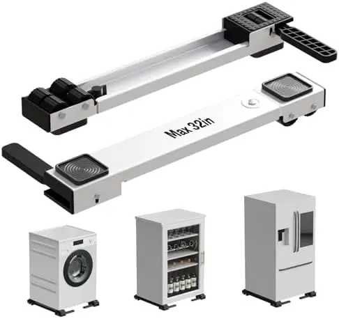 Heavy Duty Appliance Rollers - Extendable Sliders for Washer, Dryer, Fridge & Furniture - White