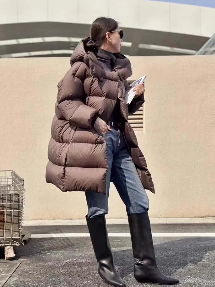 Jaqueta fofa de penas de pato branco 90 para mulheres, média a longa, moda inverno 2025