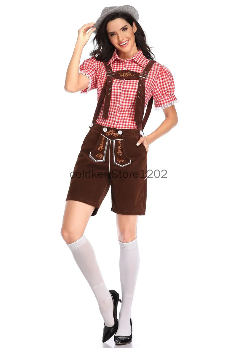 ألمانيا مهرجان أكتوبر البيرة النساء Lederhosen زي هالوين البافاري كرنفال حفلة ديلوكس تأثيري الحمالات السراويل