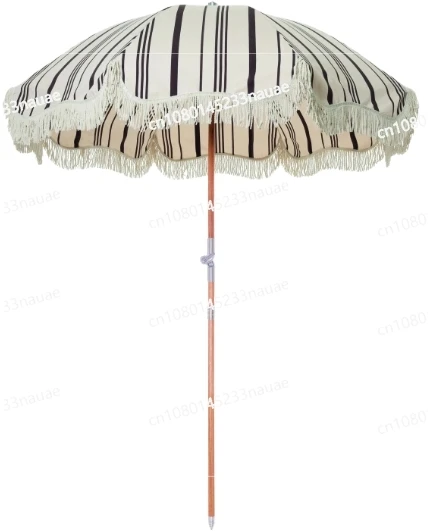 Parasols Beach Umbrellas with Tassels/ Boho Wooden Custom Luxury Portable 8 Feet, Vintage Fringe Sun Outdoor Pole Canvas Yellow