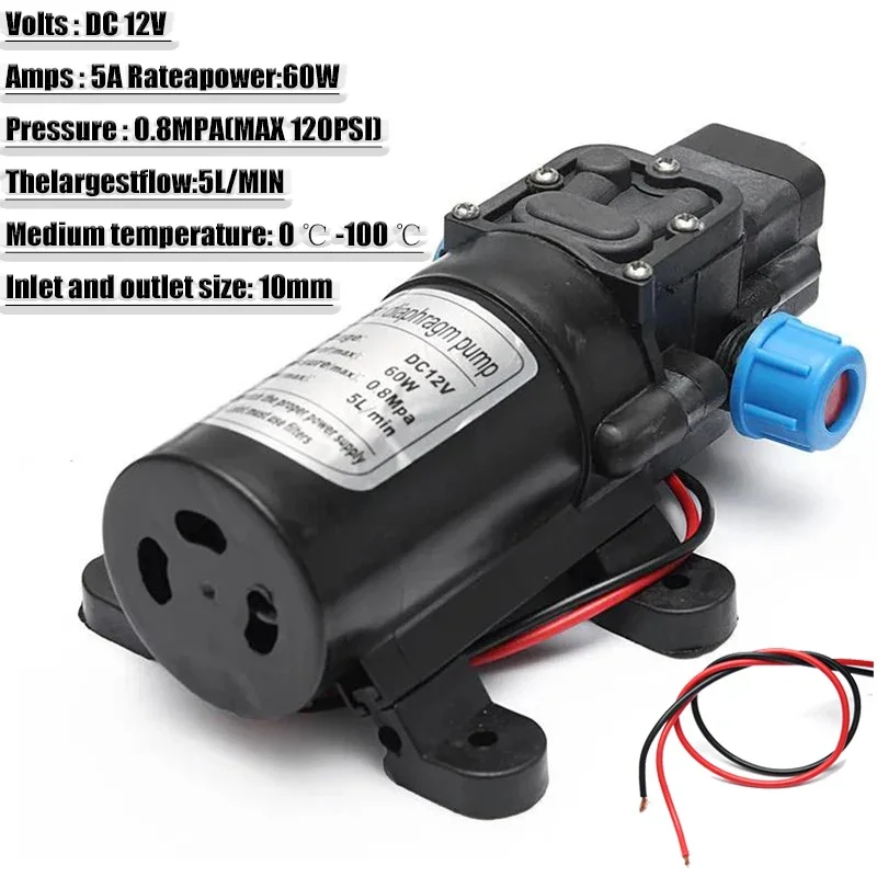 Dc 12V 120PSI 5L/MIN Agricultural Electric Pump Small High Pressure Diaphragm Water Sprayer Car Wash Pumping Experiment