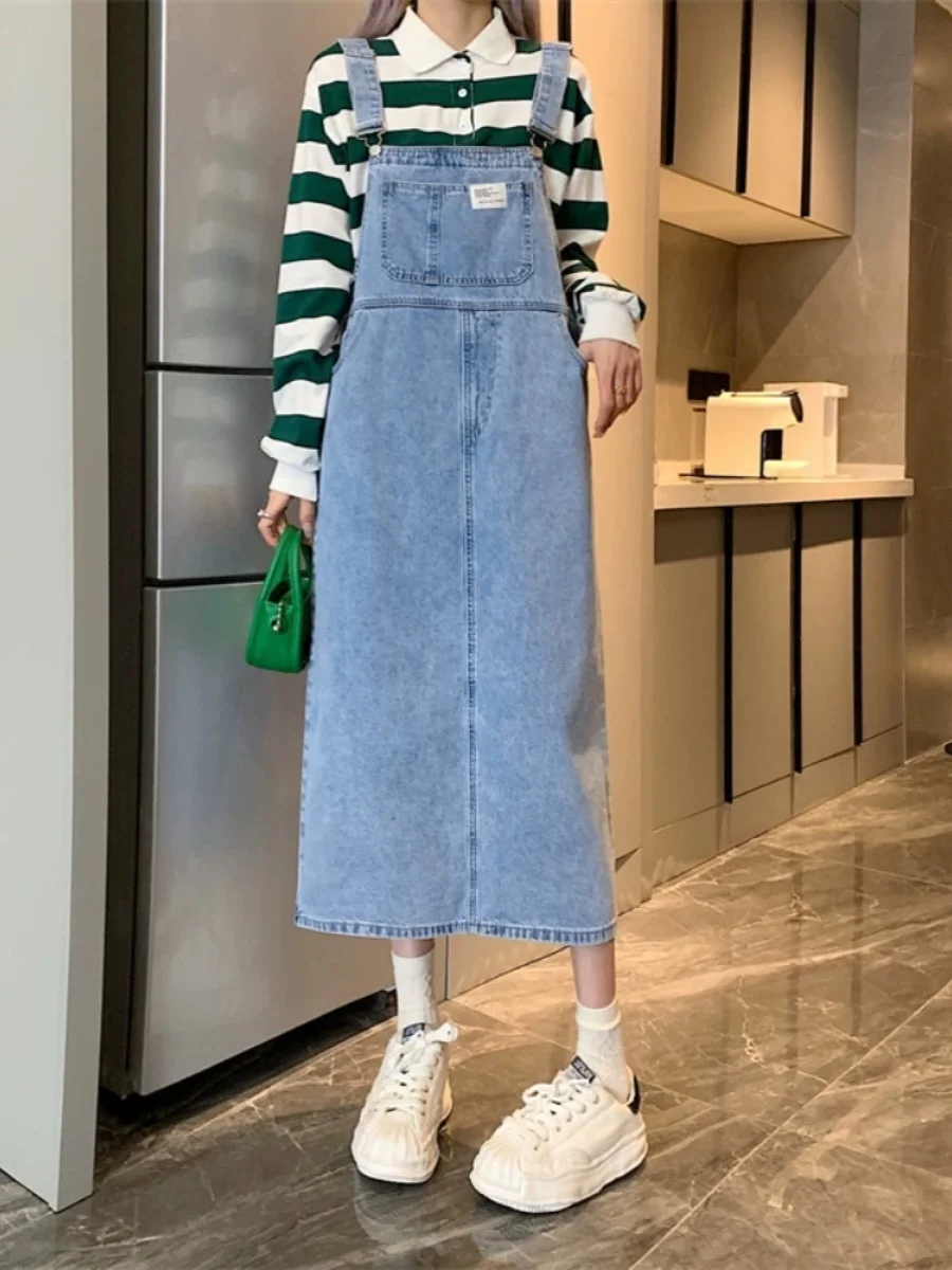 Slimming Mom Jeans Overalls Women's Summer New Large Size Loose Long Midi Dress Korean Style Commute High Waist A-Line Skirt - view 4