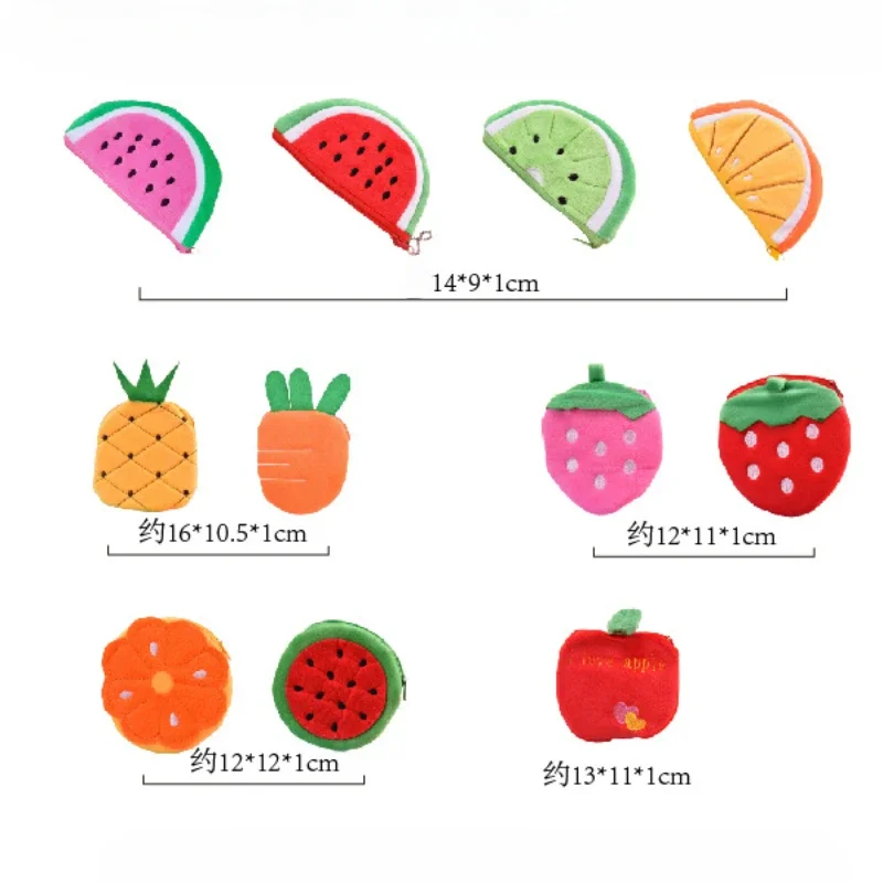 Owocowy wzór urocza Mini torebka na monety Kawaii portfel przenośny pluszowa portmonetka klucz do słuchawek Organizer na monety woreczek torba na