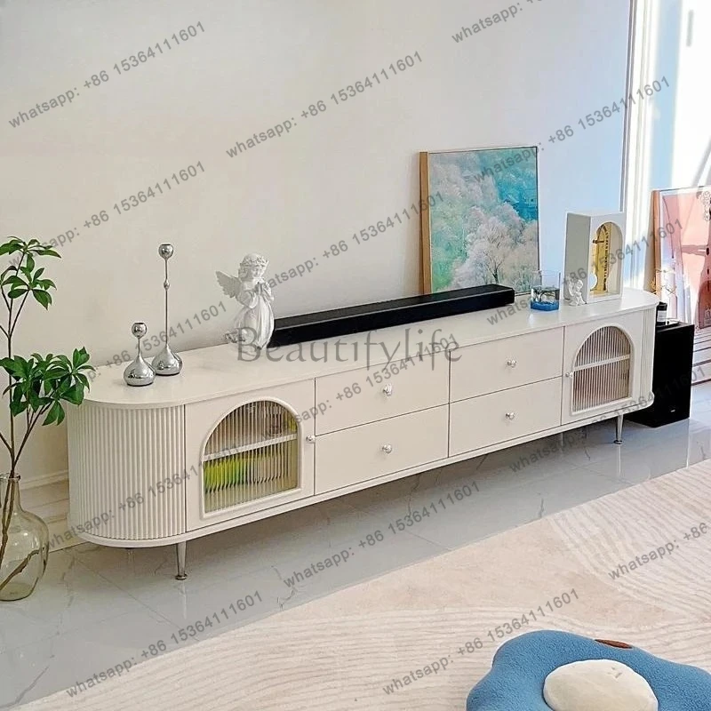 

retro TV cabinet coffee table combination modern simple living room light luxury paint black double layer