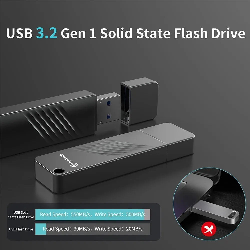 PHIXERO USB 3.2 Solid State Pen Drive 550MB/s High Speed USB Type C Flash Drive 1TB 512GB 256GB 128GB USB Gen 2 Pendrive Flash