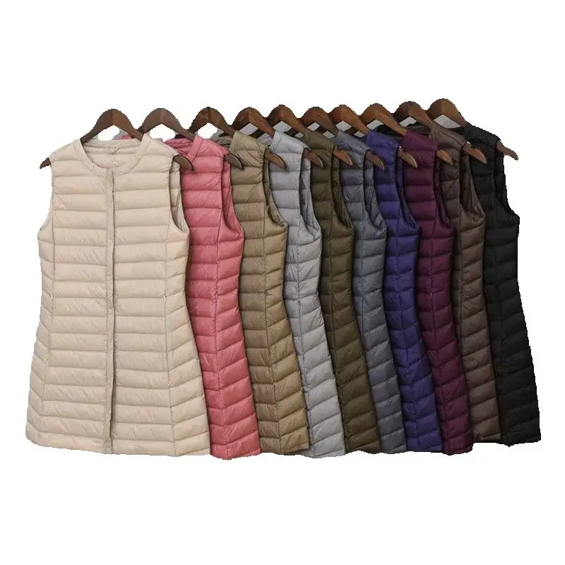 Women Ultra Light Down Waistcoat Autumn Winter White Duck Down Vest Coat Female Single-breasted Sleeveless Midi Long Tank Jacket