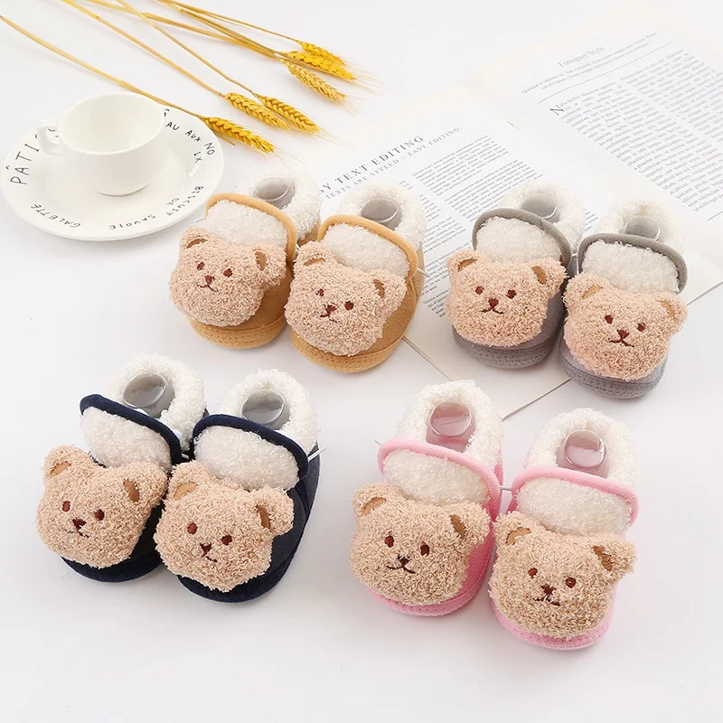 Winter Warm Newborn Baby Boy Girl Boots Cute Bear Soft Toddler Shoes First Walkers Anti-slip Booties Infant Fur Snow Boots 0-18M