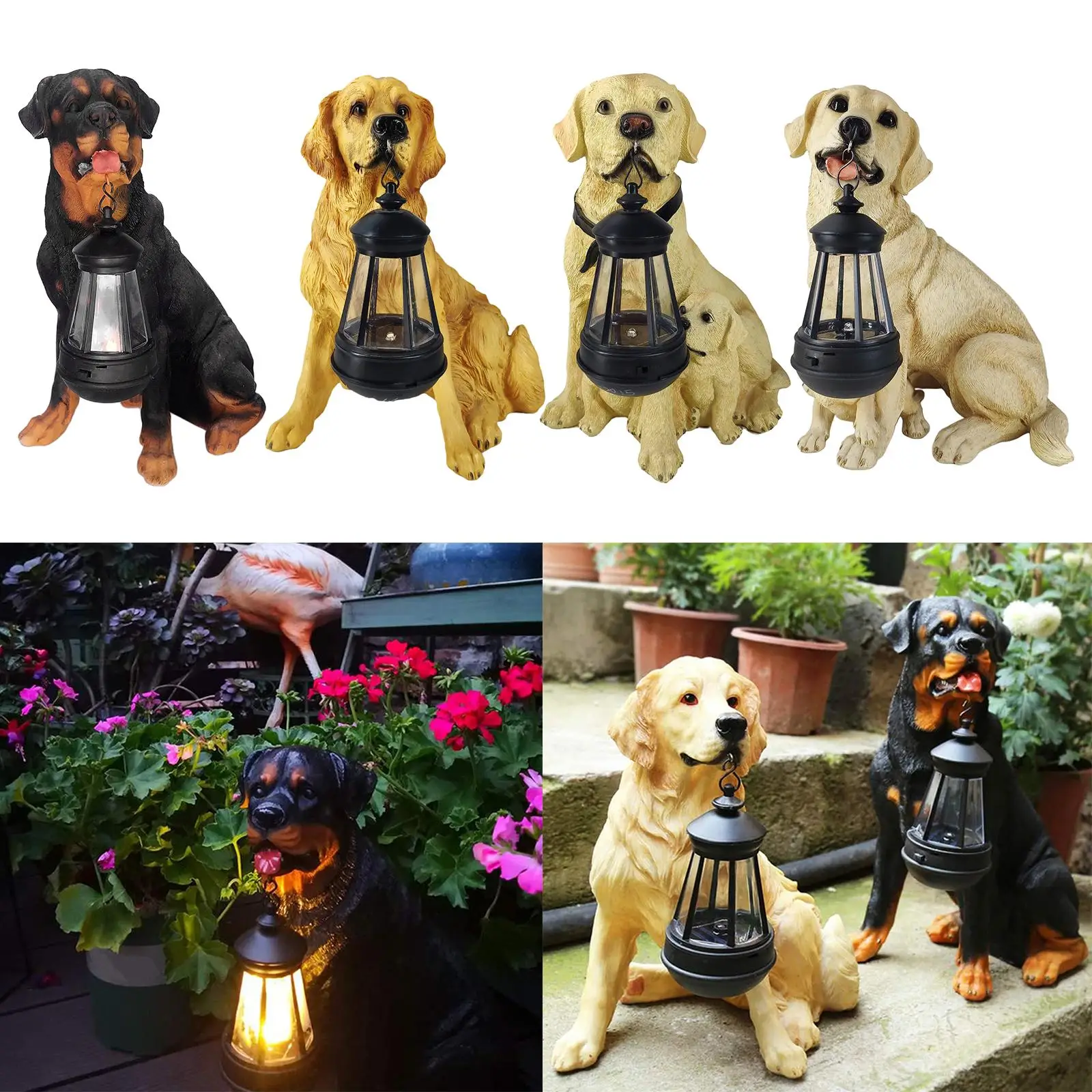 

Resin Dog Sculpture Figurine Outdoor Sculpture Lantern Garden Ornament Solar Led Light Rustic Lawn Sculpture Pathway Lighting