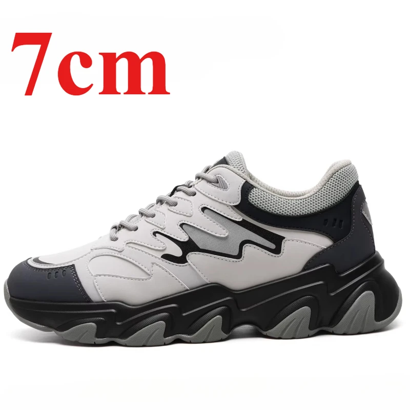 Fashion Height-increasing Shoes for Men's 7cm Casual Sneakers Elevator Shoes Leather Fabric Comfortable Thick Soled Sports Shoe