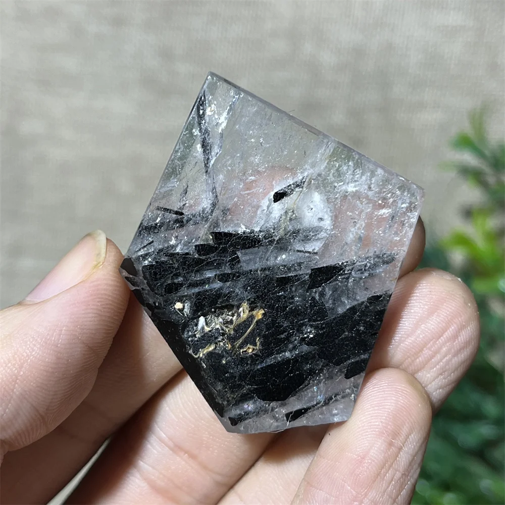 Crystal Natural  Black Clear Quartz Hair Free Form Palm Baby Healing Minerals Reiki Wicca Geode Garden Room Decoration image 2