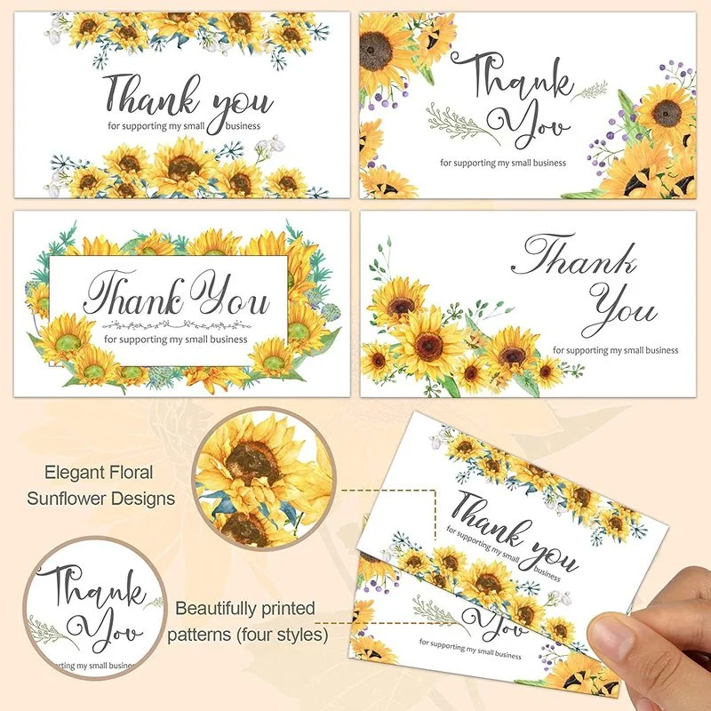 Etiqueta engomada redonda de dibujos animados de girasol, tarjeta de felicitación de comercial rectangular, tarjeta de agradecimiento, regalo de papel, pegatina decorativa para fiesta de niños