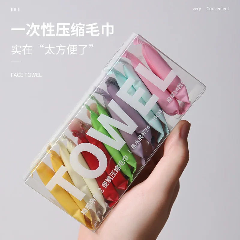 14pcs/box Disposable Towel Portable Travel Thickened Compressed Face Cleansing Beauty Square Towel Washcloth Individually packag