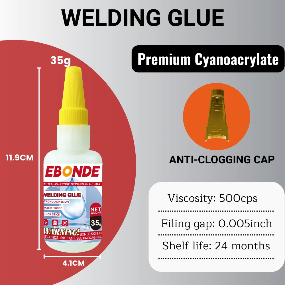 Super colla di cianoacrilato premium per vetro, legno, plastica, metallo, ceramica - Adesivo istantaneo resistente all'acqua