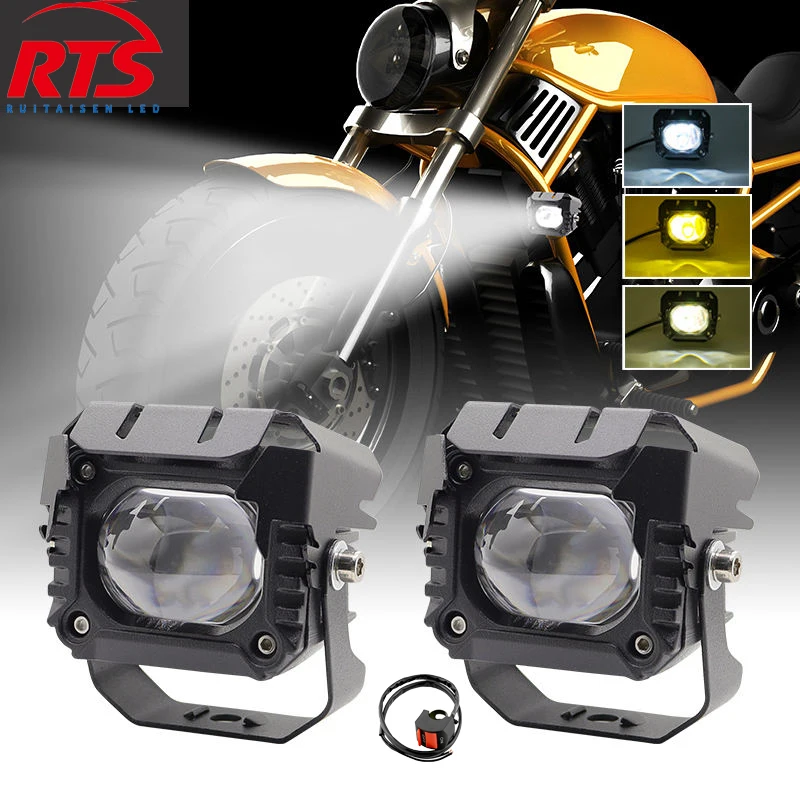 2/1pcs Motorcycle Headlight Fog light Bar 30W Projector Lens Spotlight LED Light Yellow White For Car Motorcycle Accessories