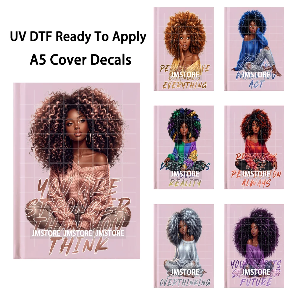 Fashion Black Girls Empowerment A5 Notebook Decals UV DTF Stickers Ready To Apply Strong Adhesion Vivid Prints For Journal Cover