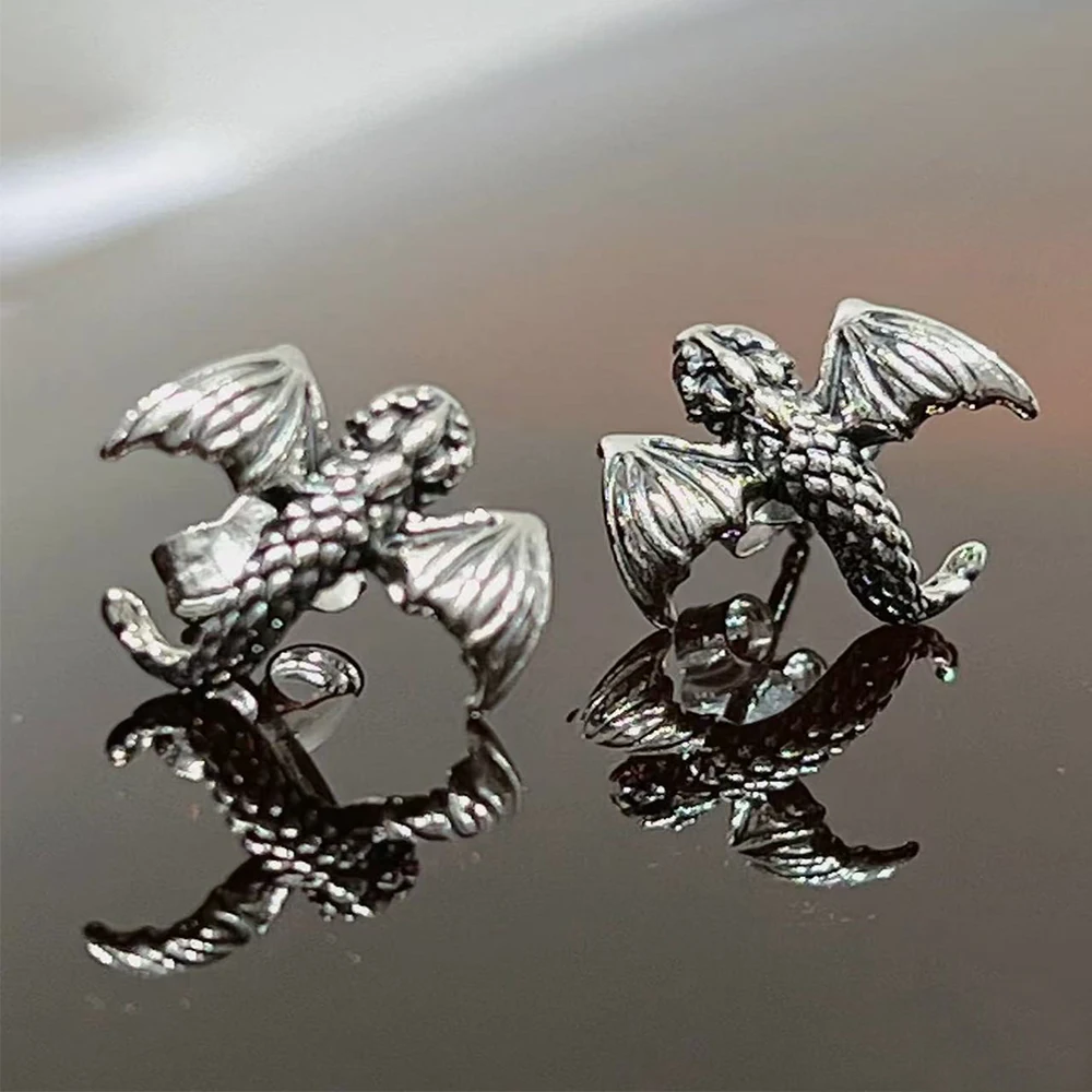 Boucles d'oreilles Dragon série 925 en argent Sterling, Dragon volant ancien et aiguille unique, accessoires de bijoux unisexes pour hommes et femmes