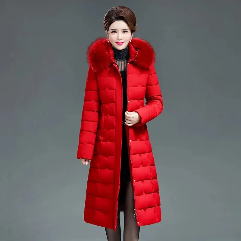 20203 NEW Middle-aged Womens Down Cotton Coat Winter Long Warm Quilted Cotton Jacket Female Casual Hooded Parka Overcoat  6XL